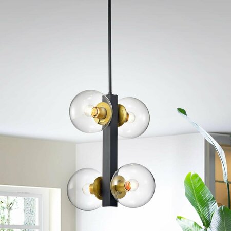 WAREHOUSE OF TIFFANY IMP09E-4G Vien 4-Light Clear Glass Pendant Lamp- Black IMP09E/4G